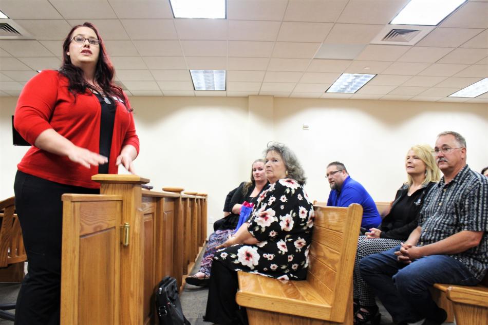 Carson City CASA Director Melanie McCormick (left) addresses her volunteers Wednesday.