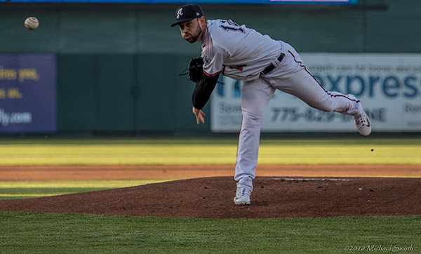 Lefty Alex Young gets the win in his Triple-A debut on Wednesday at Greater Nevada Field. Tahoe Onstage photos by Michael Smyth