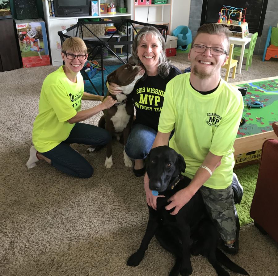 Steffini & Jonah Vandever (in yellow) with Sarah Green, VP Operations at Mission Senior Living