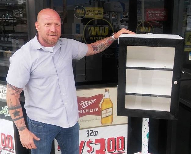 Photo courtesy Life Change Center. Grant Denton stands with Carson City's first Karma Box at U.S. Highway 50 and Lompa Ln.
