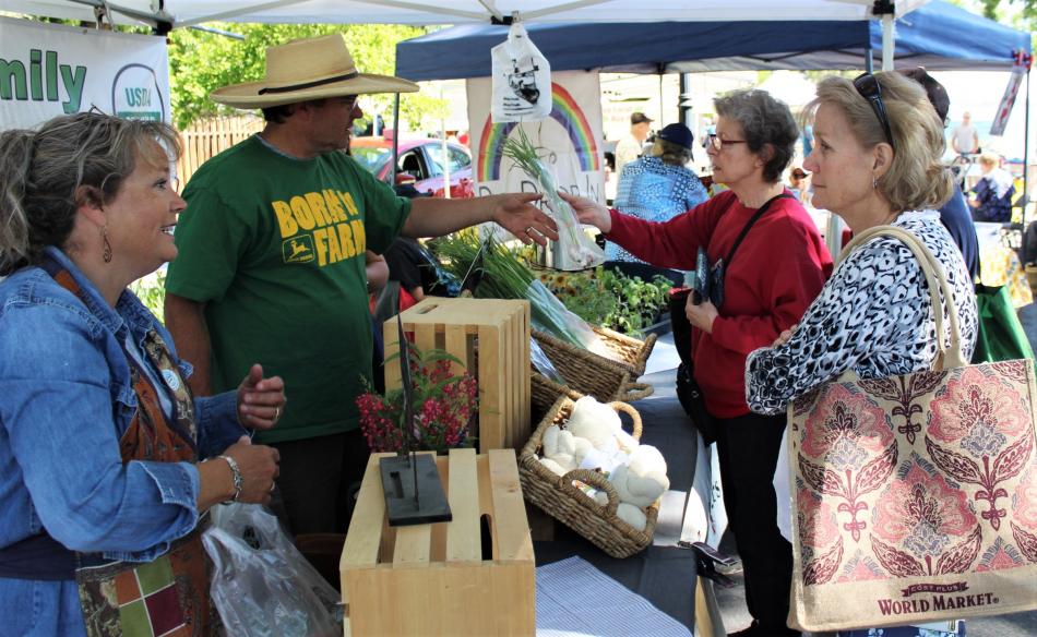 Vendors and customers at Saturday's Third and Curry Farmer's Market.