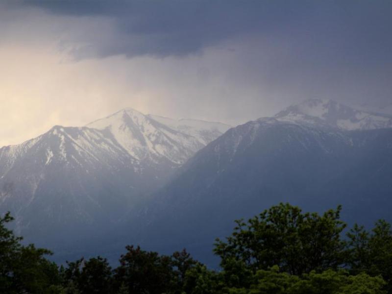 Photos by Brett Fisher. Job's Peak, Job's Sister and Trainer Peak during a Spring thunderstorm.