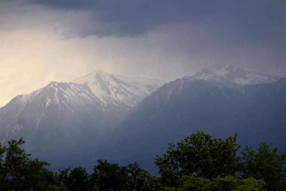 Photos by Brett Fisher. Job's Peak, Job's Sister and Trainer Peak during a Spring thunderstorm.