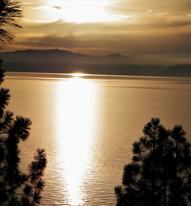From Crystal Bay, a smokey haze settles along Lake Tahoe's west shore.