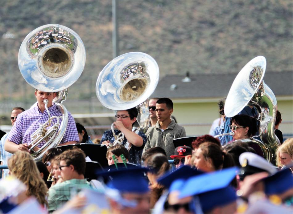 Tuba players in the CHS band playing 