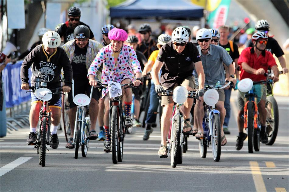 The Clunker Criterium gets under way on North Carson Street Friday.