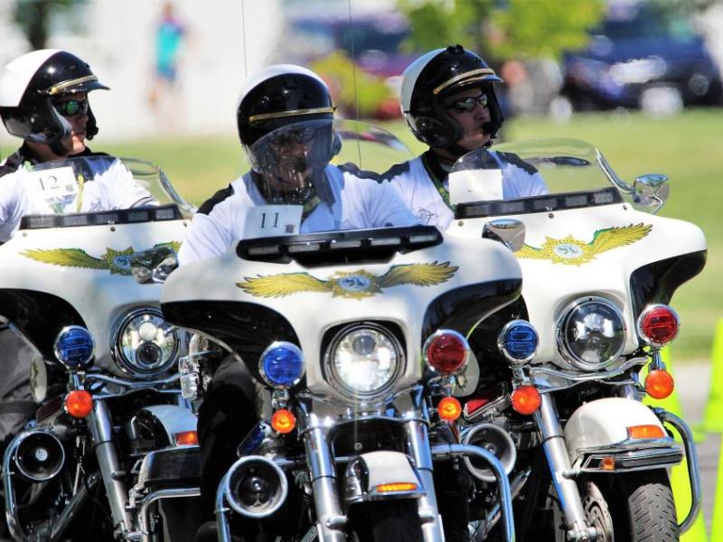 Photos by Brett Fisher. Carson City Sheriff's motor officers wait their turns to enter the challenge course Friday.