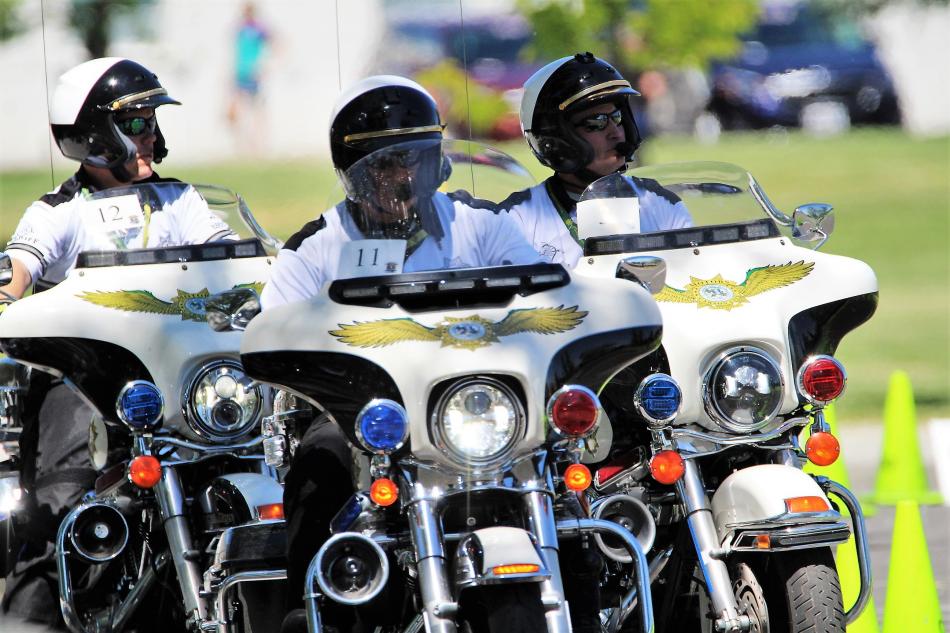 Photos by Brett Fisher. Carson City Sheriff's motor officers wait their turns to enter the challenge course Friday.