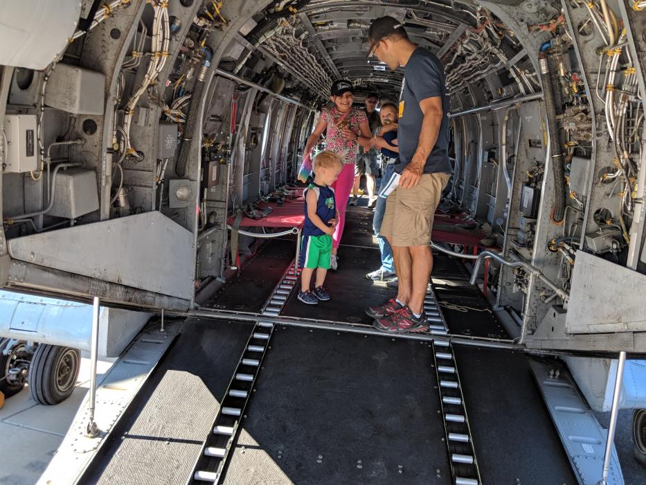 Attendees explored the inside of a CH46E Sea Knight helicopter