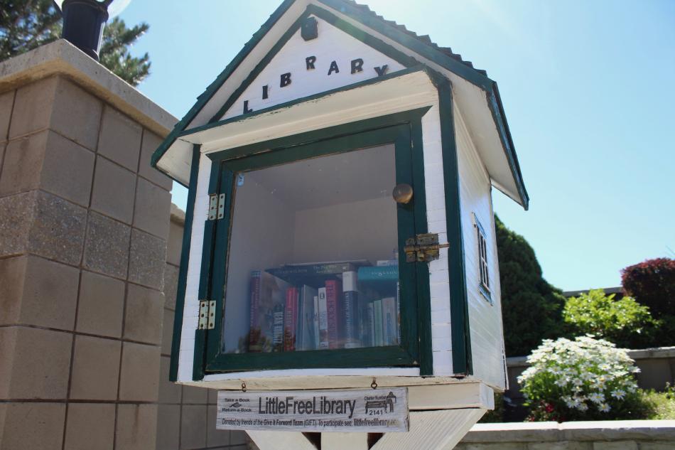 Photo by Brett Fisher. Book box in front of Sierra Place on W. College Pkwy.