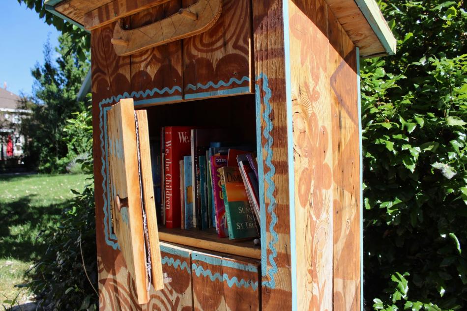 Photo by Brett Fisher. Books inside the Telegraph Street book box.