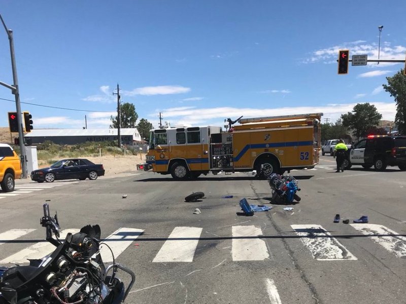 Two motorcycle riders were injured in the Friday afternoon crash. NHP photo