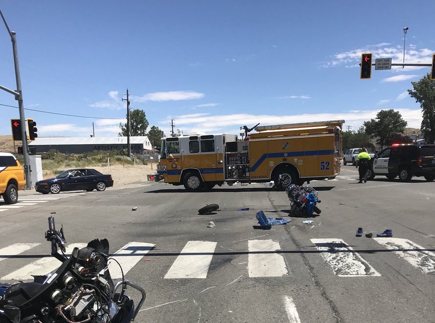 Two motorcycle riders were injured in the Friday afternoon crash. NHP photo
