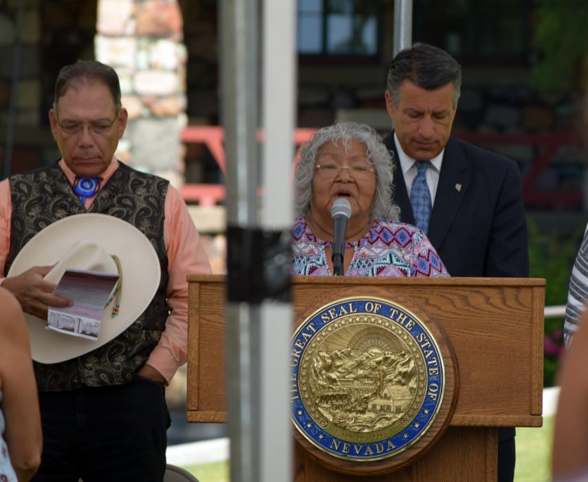 Dinah Pete of the Washoe Tribe of Nevada and California delivers a blessing. Guy Clifton, Travel Nevada photos