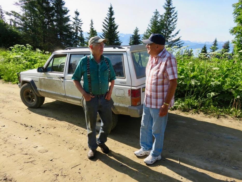 Otto stopped to talk to Don, right, while we were walking to Kilcher Beach.