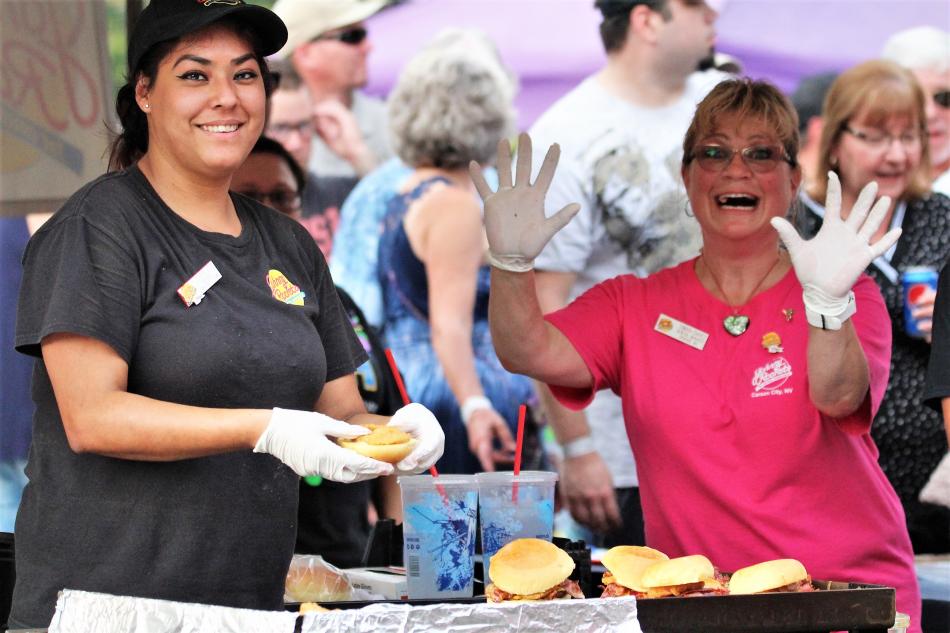 Johnny Rockets staff members spy the camera.