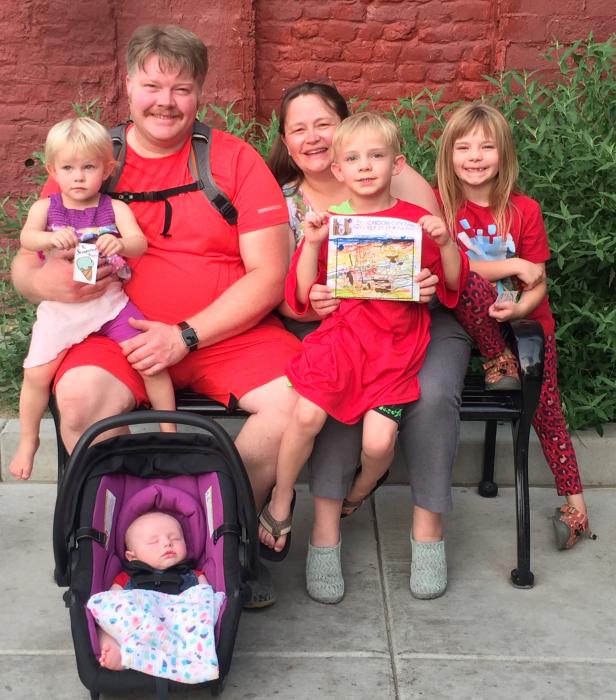 Third place went to Tristan, age 5. From left to right: AnnMarie, Michael, baby Aurelian, Alicia, Tristan, and Mickaela.