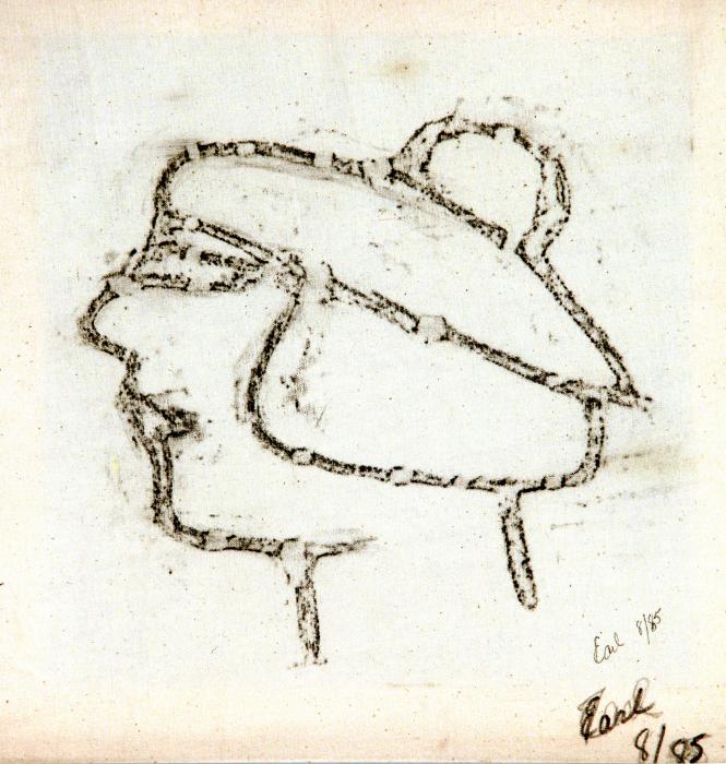 Portrait with Txapel (Beret), Jean Moore Earl and Phillip I. Earl, Wax-on-muslin rubbing, 1985 (Genoa Peak)