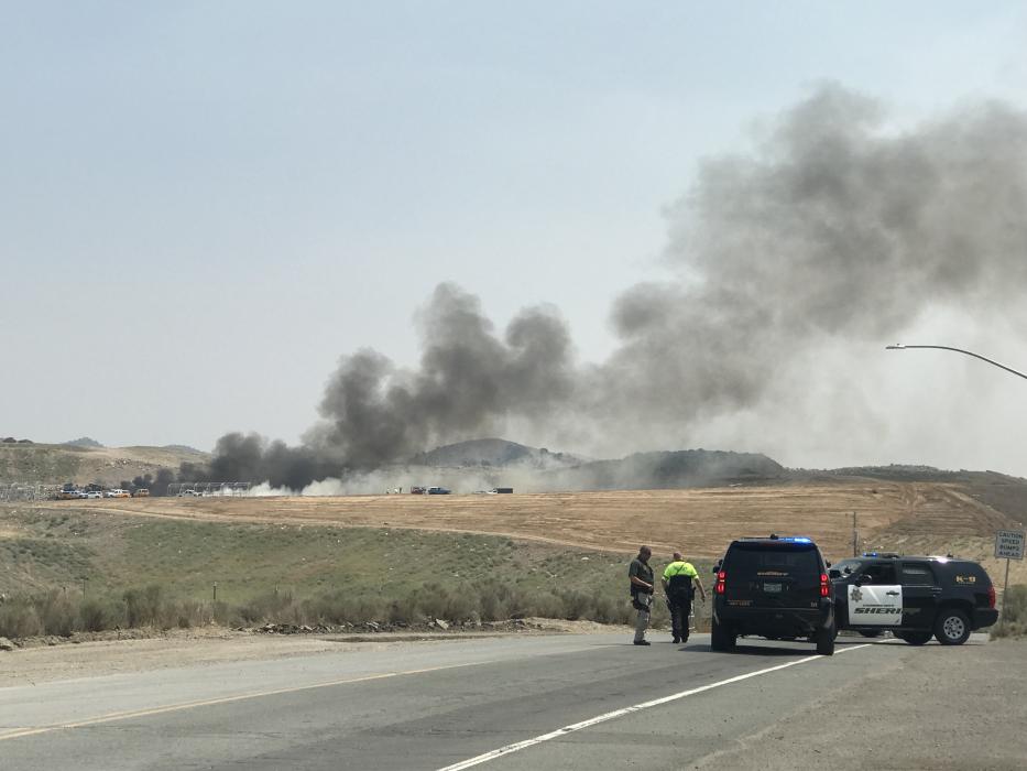 Fire crews are responding to large fire near at the Carson City landfill. Photo by Kelsey Penrose