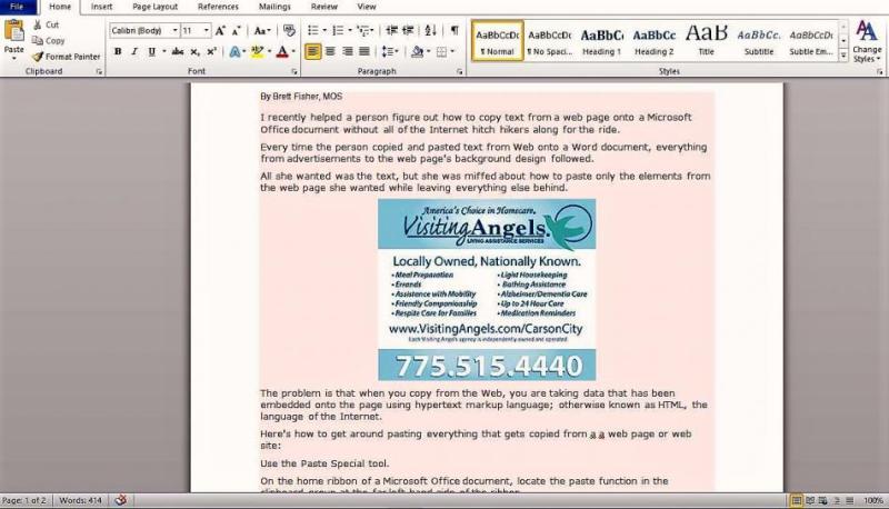 Text, graphics and background color copied and pasted onto a Word document.