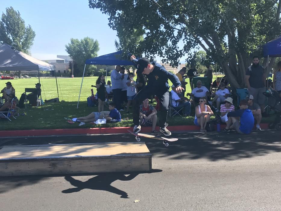 The Wheelhouse skateboarders demonstrated their skills to sitting spectators.