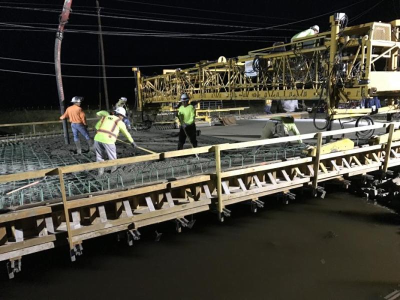 Construction crews in July work on the bridge. NDOT photo