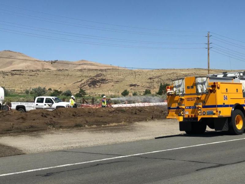 A construction crew working nearby had the flames extinguished by the time firefighters arrived. Photo by Kelsey Penrose