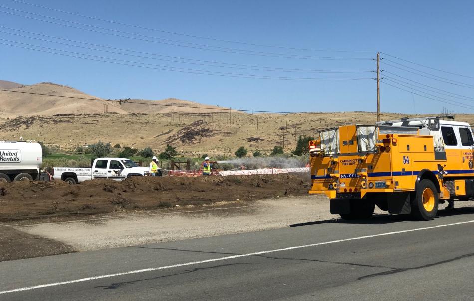 A construction crew working nearby had the flames extinguished by the time firefighters arrived. Photo by Kelsey Penrose