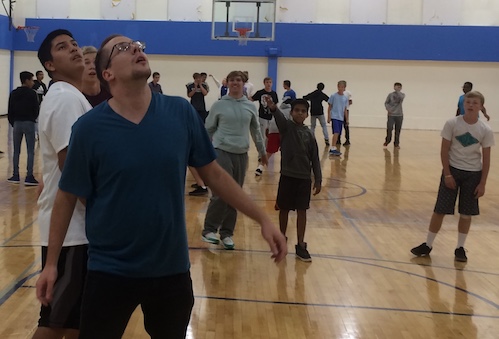 CHS LAD teacher Robben Williams choosing to play basketball at lunch in the Small Gym.