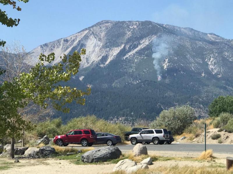 The fire is climbing the top of Slide Mountain. Photo by Kelsey Penrose