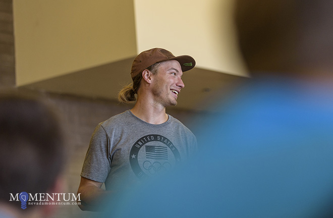 Olympic gold medalist David Wise speaks to teens at the Empower Youth seminar. Photo by Candice Vivien, Nevada Momentum