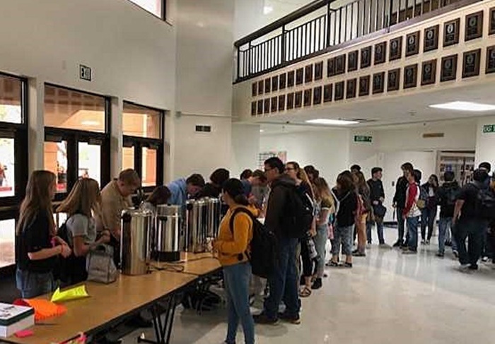 CHS FCA sharing hot chocolate during the Week of Respect.