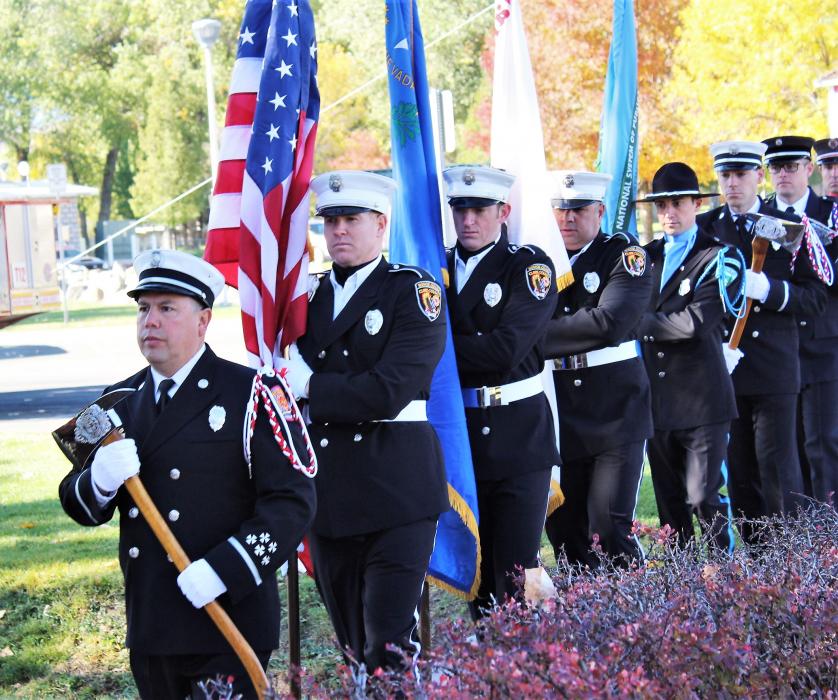 The Honor Guard opens ceremonies Saturday at the Nevada Firefighters Memorial.