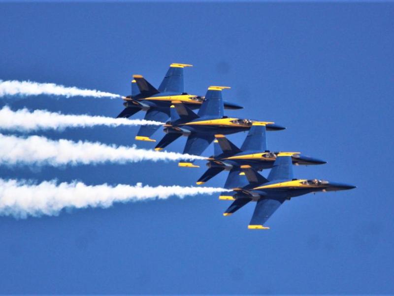 Photos by Brett Fisher. USN Blue Angels streak over the Minden-Tahoe Airport Saturday afternoon.