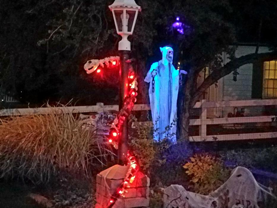 Photos by Brett Fisher. Halloween decorations in front of a home on West King Street.
