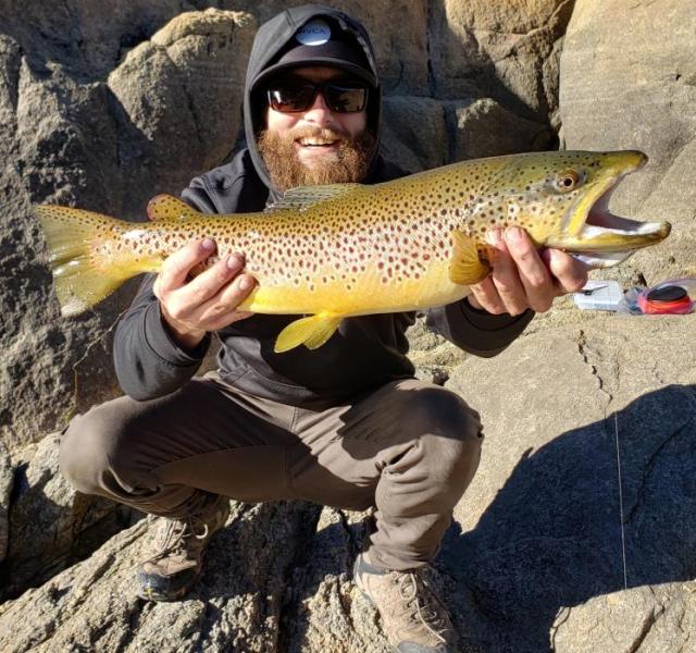 Blake Rosenthal of Rocklin, Calif., caught this brown trout using a worm by the Caples Lake spillway.