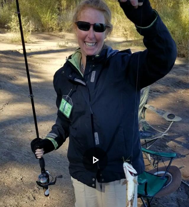 Karen Houdescheldt from Carson City with her first catch.