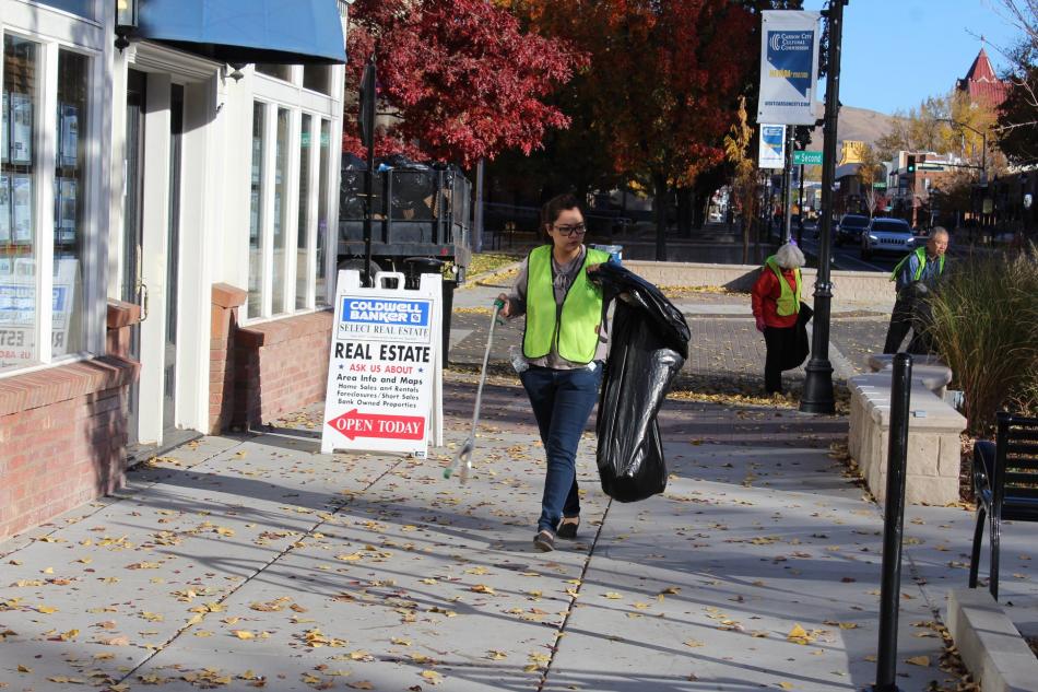 Trash Mob volunteers took to the streets of downtown Carson City on Sunday.