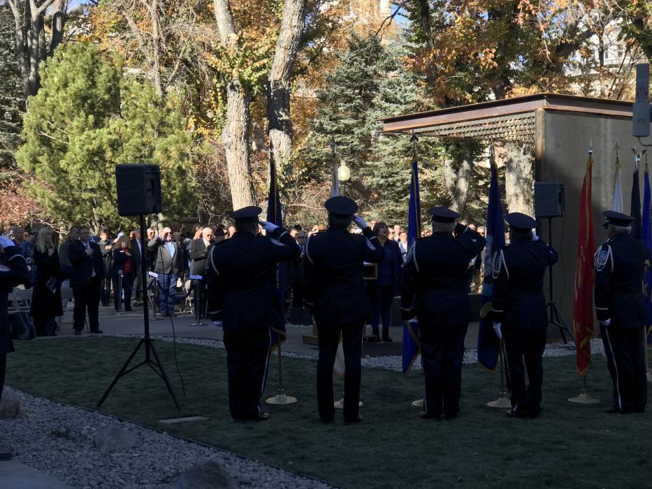 Major Melissa Beauchamp of the Nevada Air National Guard sings the national anthem