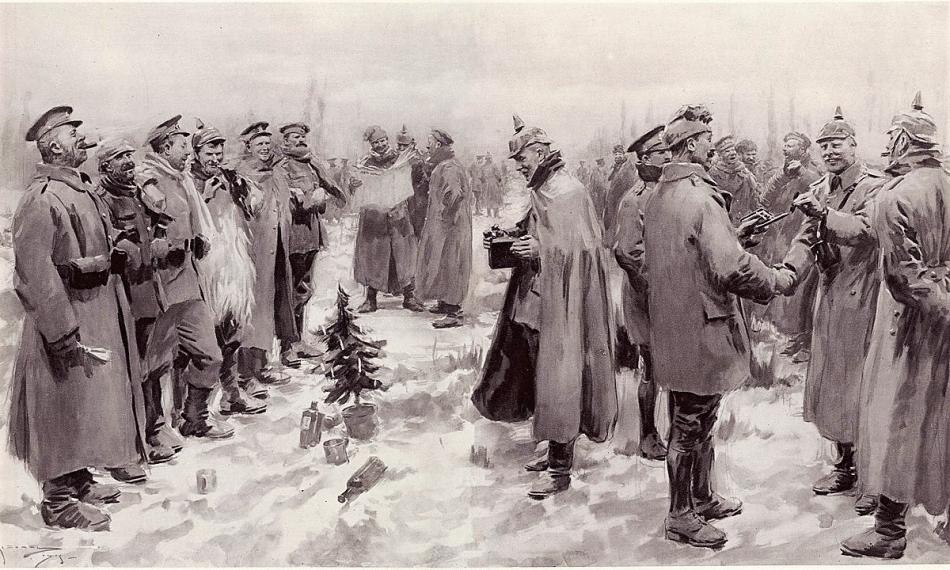Courtesy Wikipedia. Artist rendering of the famous Christmas Truce of 1914.