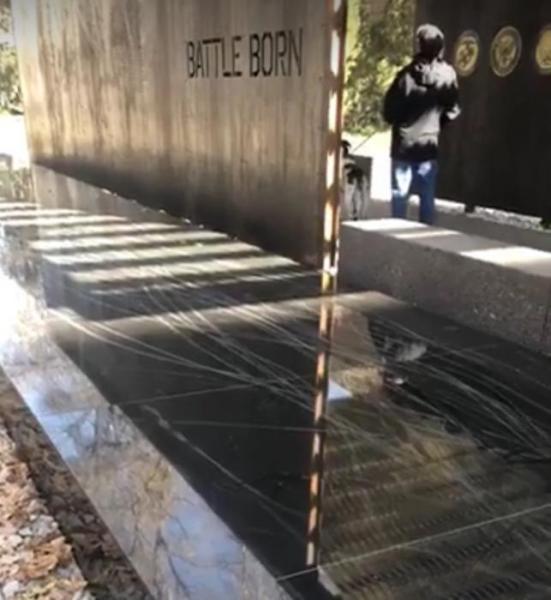 Damage by vandals at the new Battle Born Memorial.