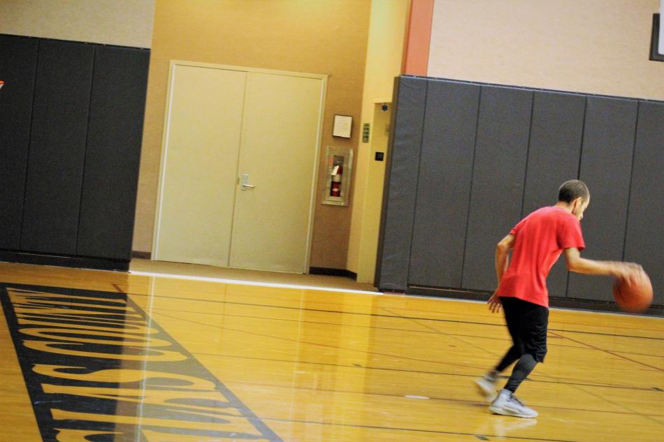 Interior padding was added to the Kahle Community Center’s basketball court.