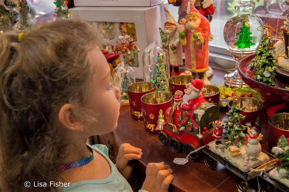 Photo by Lisa Fisher. Jade Belville, 4, of Reno enjoys looking at decorations at the Greenhouse Garden Center.