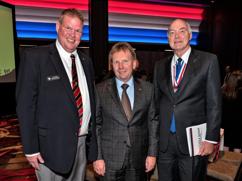 Left to right: Eagle Scouts Paul Penttila, Michael Surbaugh, and Dr. Marc Johnson.