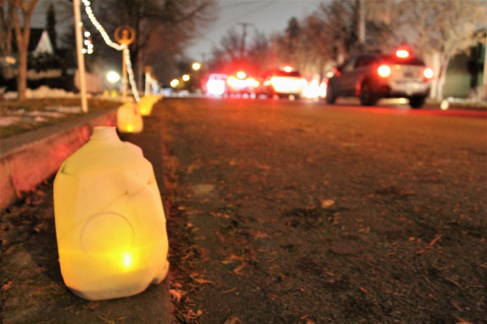 A lantern lights the way for cars and pedestrians alike along the Living Nativity route.