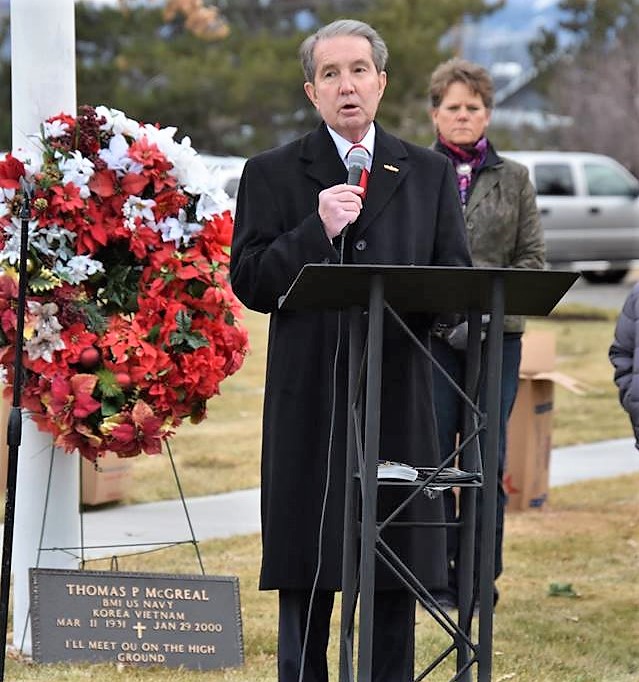 Carson City Mayor Bob Crowell speaks during Saturday's ceremony.