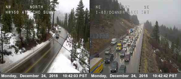 US50 over Echo Summit and westbound traffic at Donner Lake