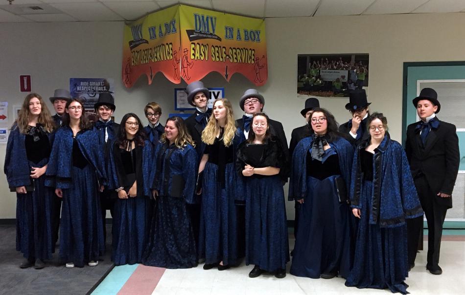 CHS Chamber Choir caroling at the DMV.