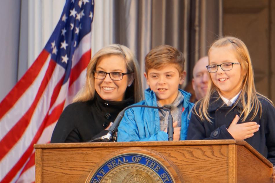 Master of Ceremonies, Reno’s Mayor Hilary Schieve with Cooper Sandoval and Sydney Larson