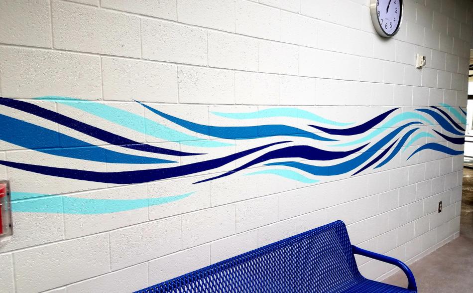 Mural artwork on the lobby wall.